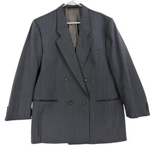 Guy Laroche‎ Suit Jacket Mens 42 Gray Wool Double Breasted Pinstripe Made France